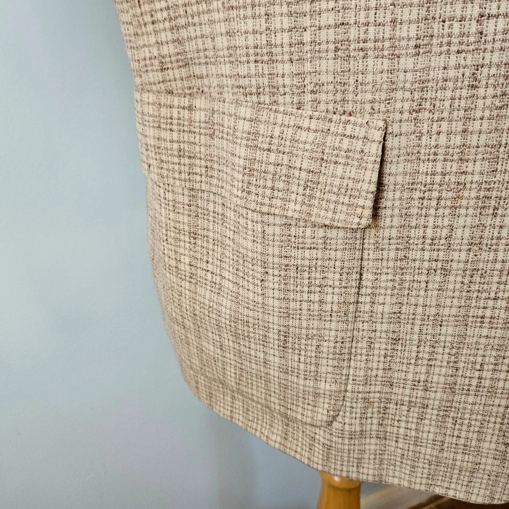 Vtg 50s Blocks Mens Beige Tan Textured Sport Coat Blazer Jacket Union Made 44R